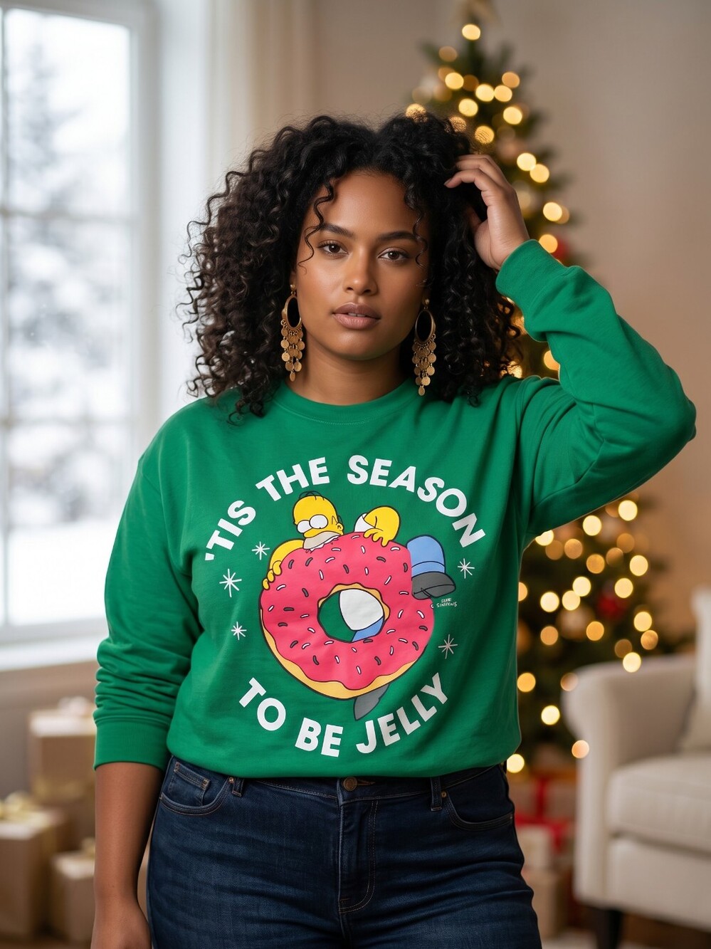 The Simpsons Christmas Sweatshirt XXL Homer Donut Green Graphic Crewneck Holiday